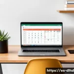 Home 22 생산성 도구를 통해 업무 효율성을 높이는 팁 - A modern home office setup designed for maximum productivity, featuring a sleek desk with a laptop d...